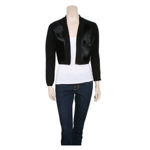 Stunning ELIE TAHARI Genuine Calf Leather & Wool Full Zip Black Jacket Women XS